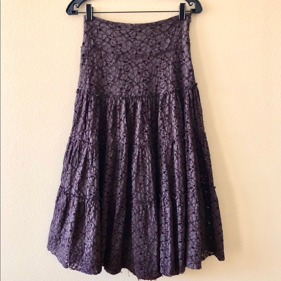 BEBE⚡️Chocolate Brown Lace Tier Boho Skirt_XS - Picture 2 of 9
